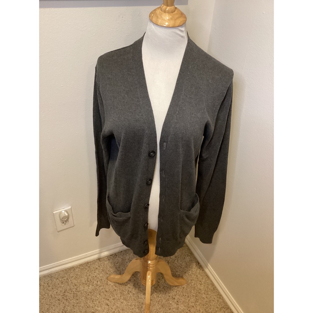 St Johns Bay Women Charcoal Gray Cardigan Sweater Super Soft Recycled Polyester‎